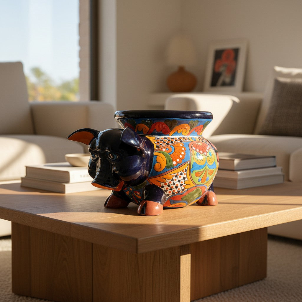 Talavera Pig Planter | Colorful Hand-Painted Mexican Animal Pot