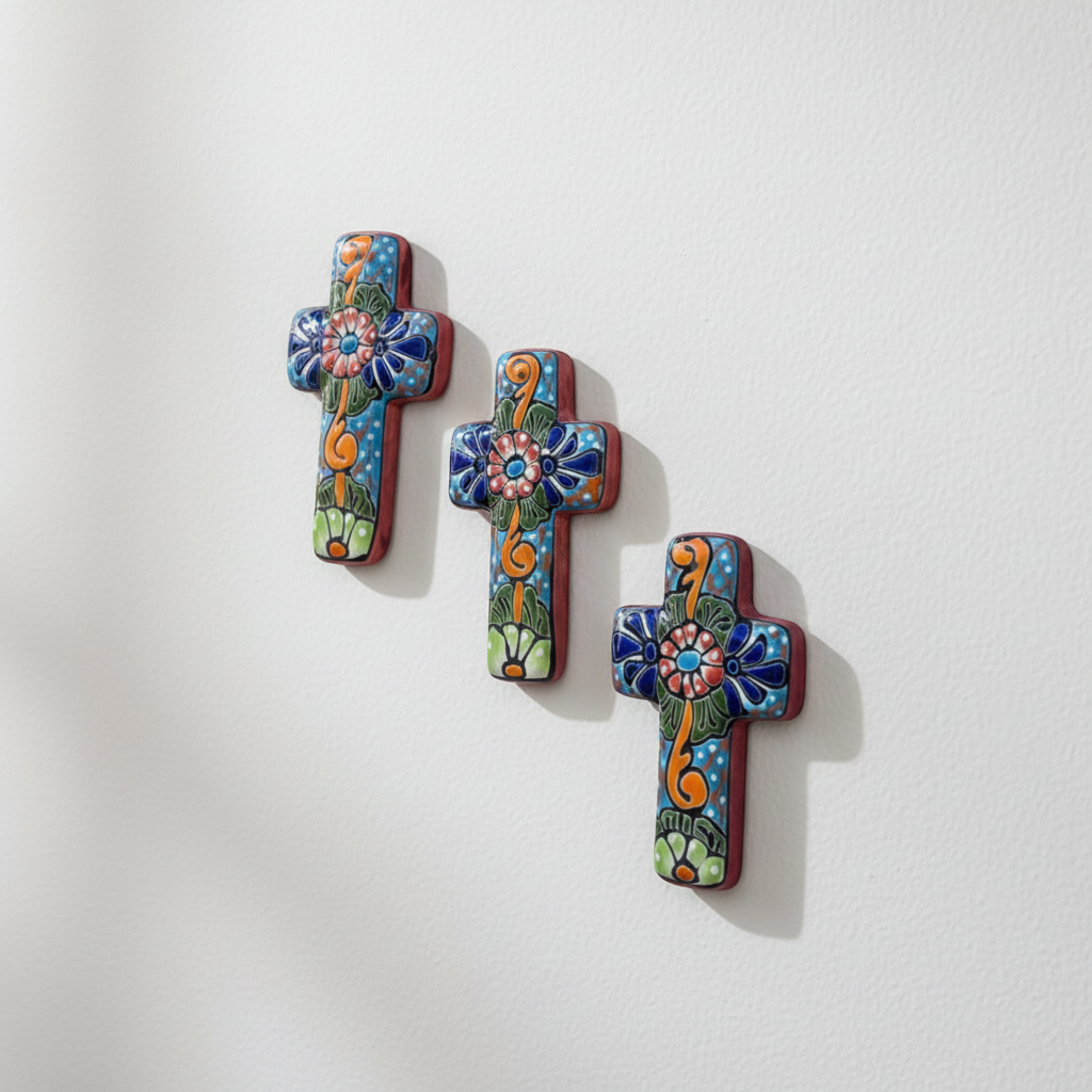 Set of 3 Talavera Crosses | Handmade Mexican Spiritual Art
