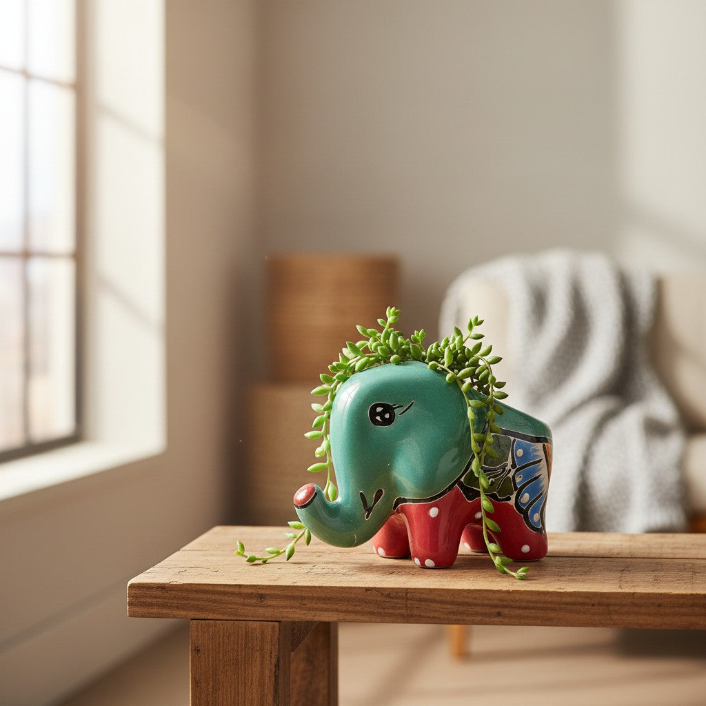 Talavera Elephant Planter | Colorful Hand-Painted Ceramic Animal Pot