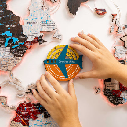 Travel Tracker 3D Colored Wooden World Map - Indie