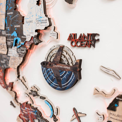 Travel Tracker 3D Colored Wooden World Map - Dune
