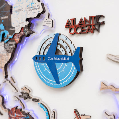Travel Tracker 3D Colored Wooden World Map - Azure