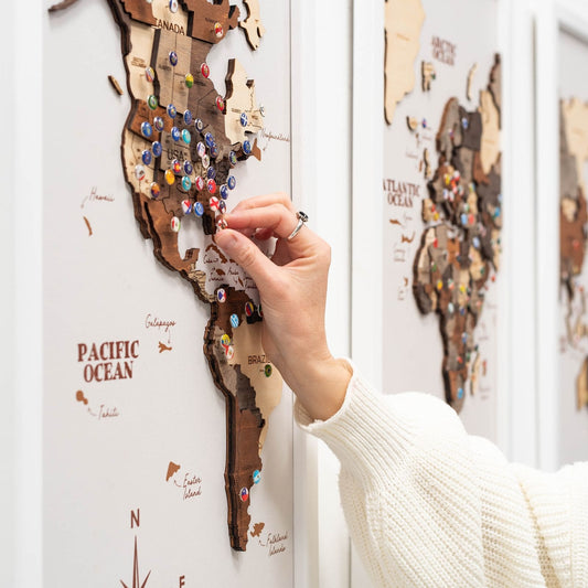 3D Wooden Triptych World Map Multicolor