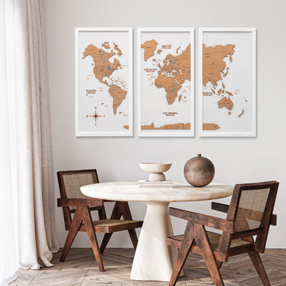 Cork world map triptych - White