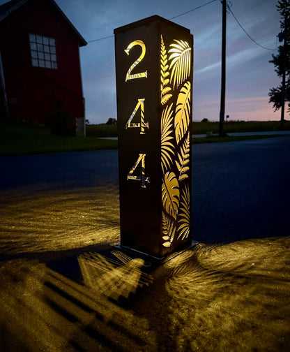 Tropical Breeze Address Solar Pillar Light - Steel