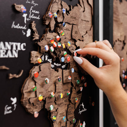 Triptych Wooden World Map (Dark Walnut)