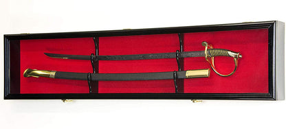 Sword Display Case Cabinet Stand Holder Wall Rack Box - Black solid hardwood