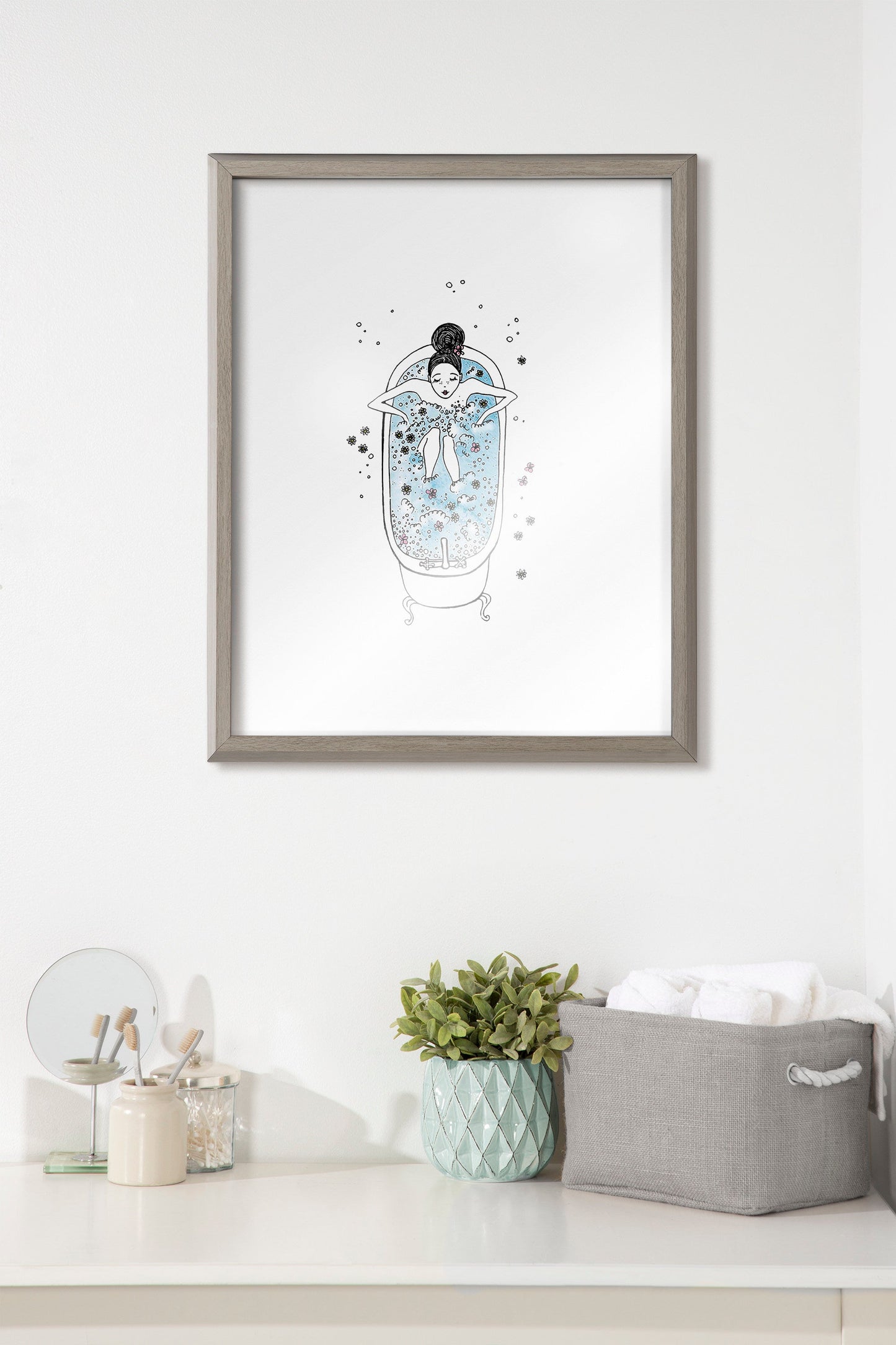 Blake Girl in a Bath Framed Printed Glass by Viola Kreczmer