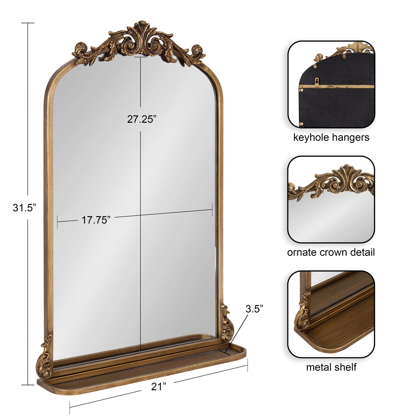 Arendahl Traditional Arch Mirror with Shelf