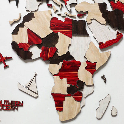 3D Luminous Colored Wooden World Map Urban