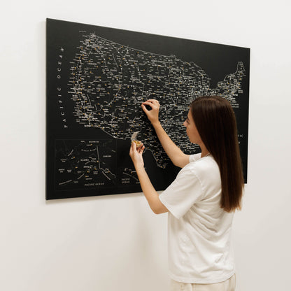 Wooden Canvas USA Map - Black