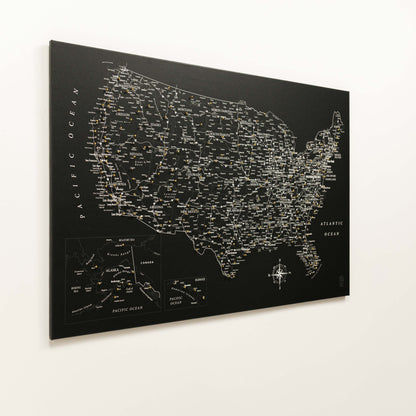 Wooden Canvas USA Map - Black