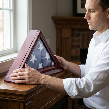 3'x5' Flag Display Case, Shadow Box (Not for Burial Funeral Flag), Solid Wood Cherry Finish