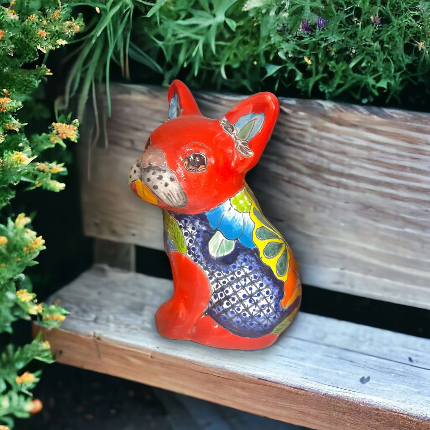 Medium Talavera French Bulldog Statue | Unique Dog Sculpture