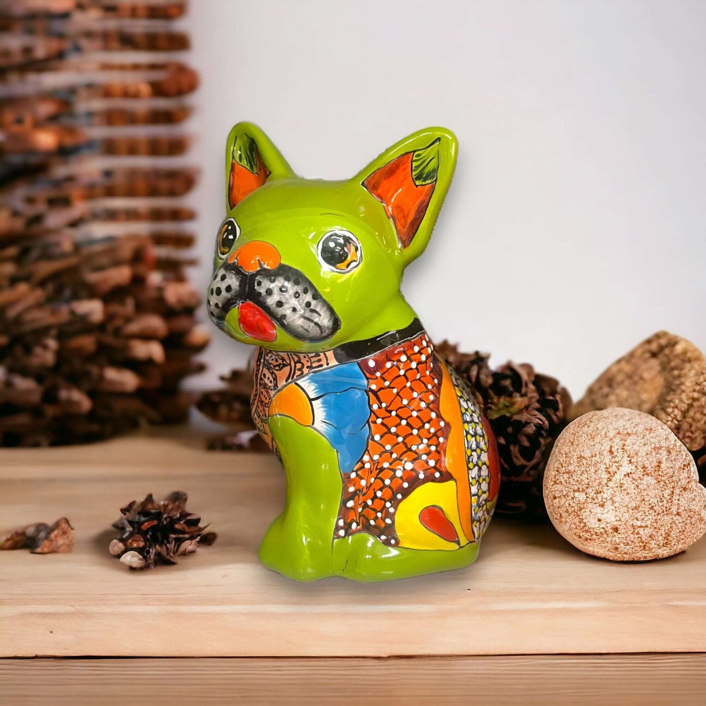 Medium Talavera French Bulldog Statue | Unique Dog Sculpture