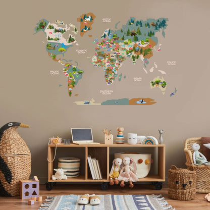 Kids World Map Khaki