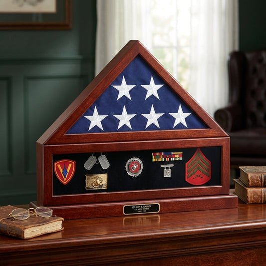 Flag Connections Combination Flag Display Case Shadow Box, Flag medal pedestal - Size 3'x5'