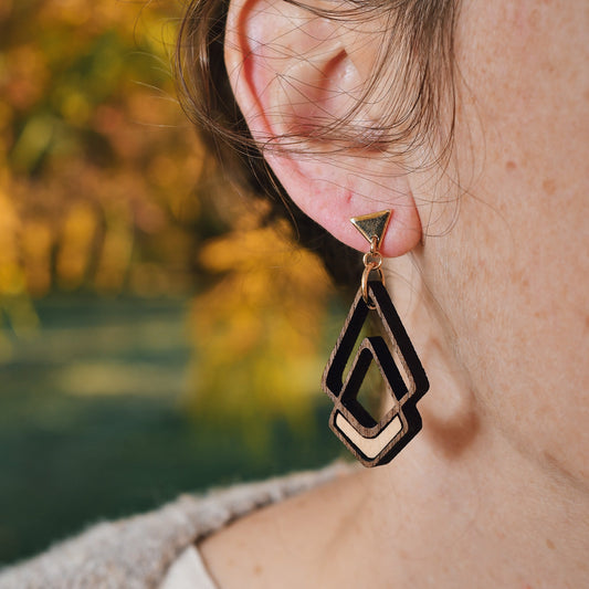 Chevron Wood Earrings – Walnut/Maple Inlay