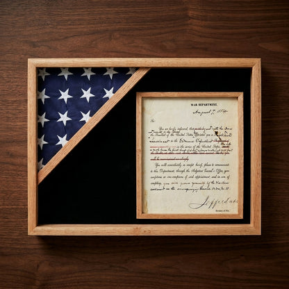Shadow box for 3' x 5' flag with 8.5 x 11 Document holder