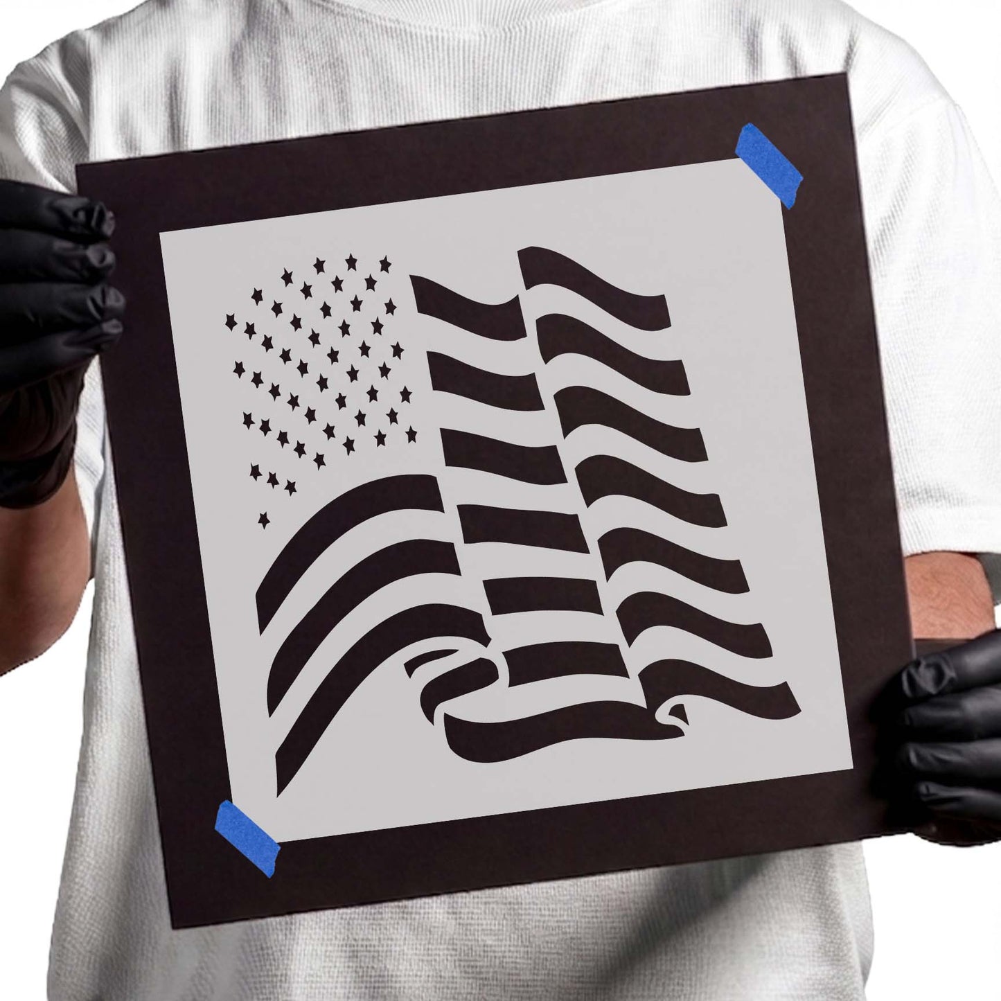 Waving American Flag Stencil