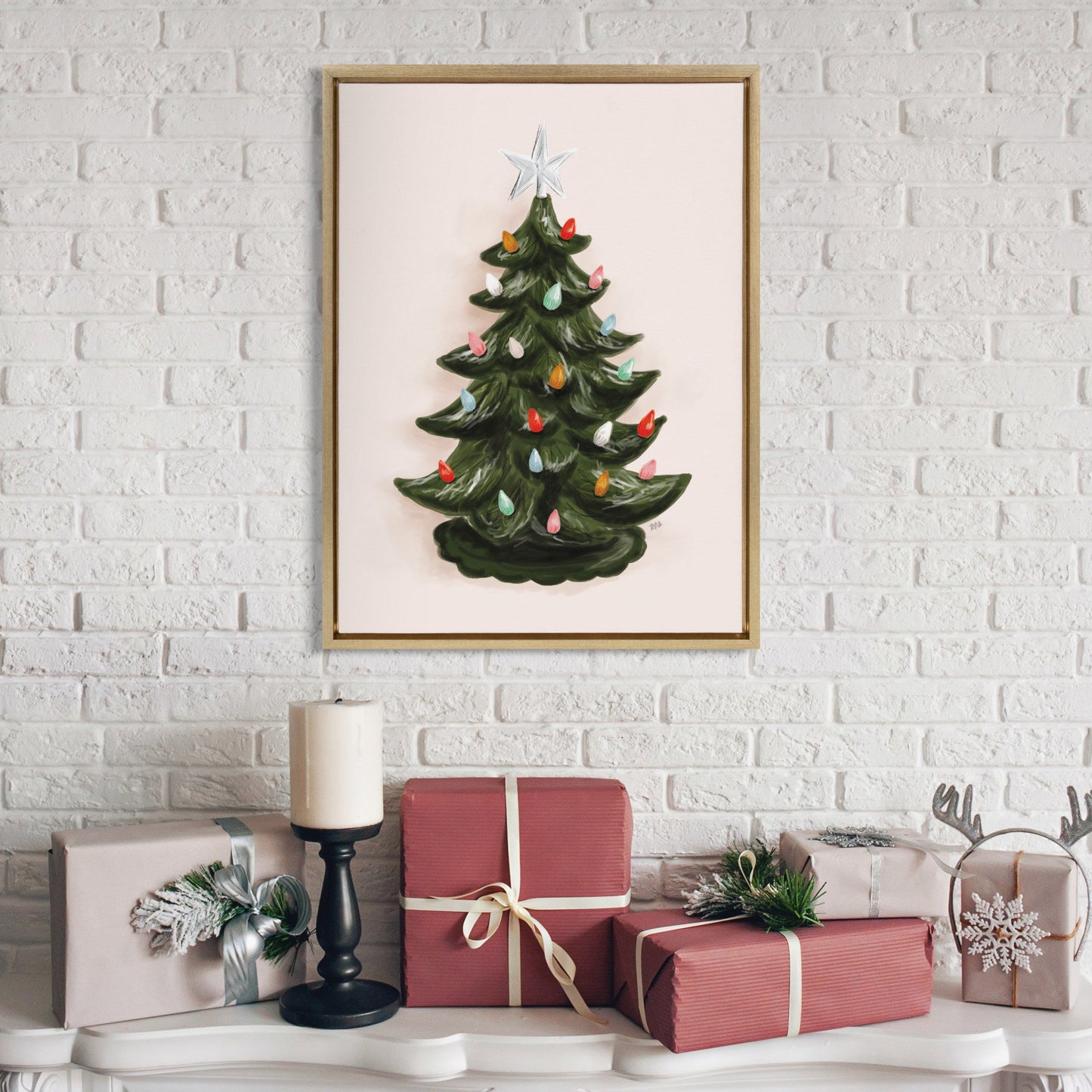Sylvie Grandmas Tree Green Framed Canvas by Valerie McKeehan of Lily and Val, Gold 18x24