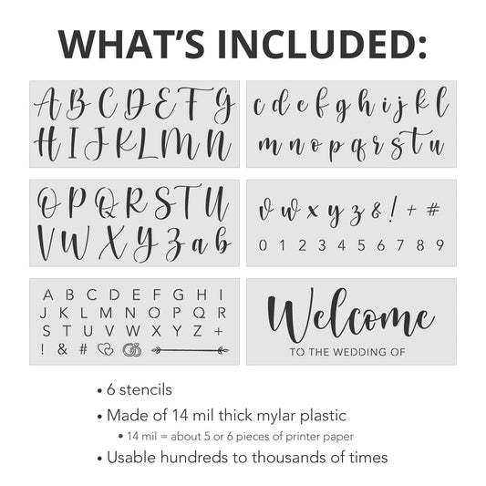 Wedding Stencils Set - Script Numbers, Letters, Symbols