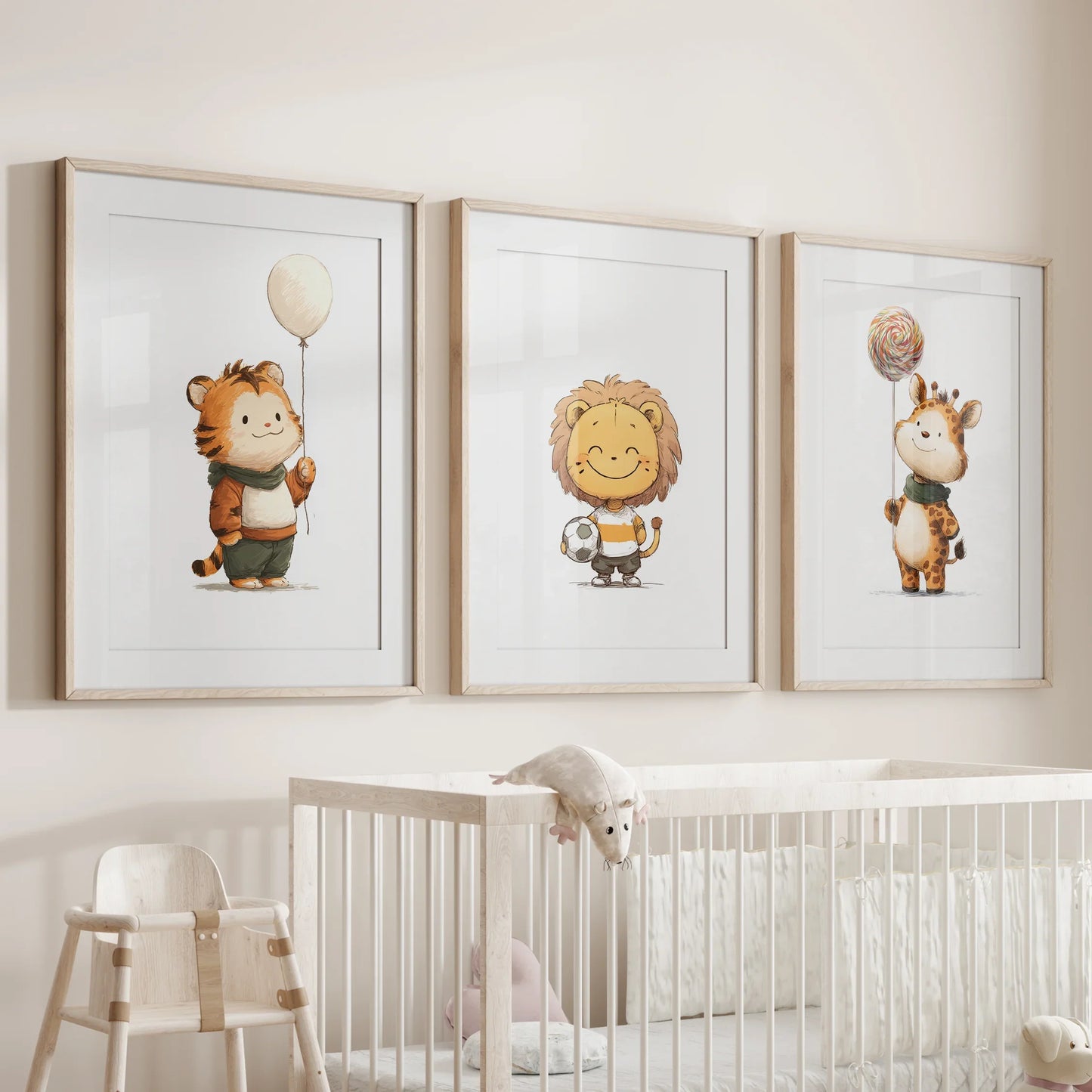 Woodland Jungle Set of 3 Prints. Lion, Giraffe, Tiger Art