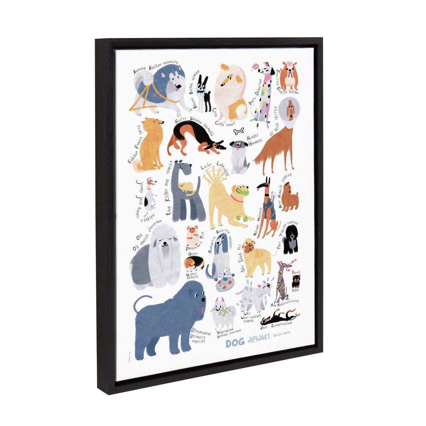 Sylvie Dog Alphabet Framed Canvas by Lida Larina