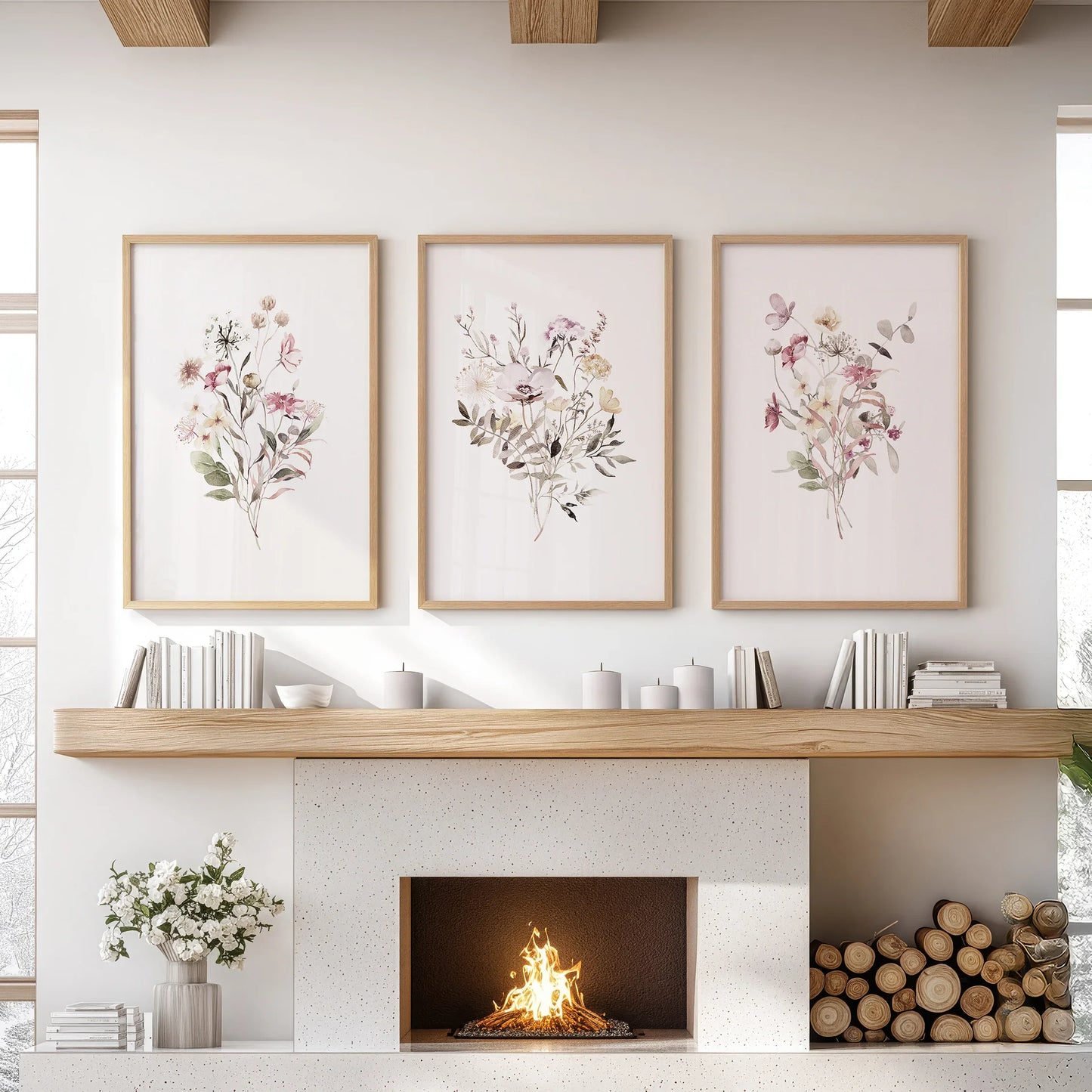 Floral Art Set of 3. Watercolor Wildflower Bouquet Prints