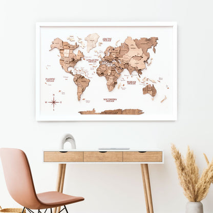 3D Wooden Panel World Map Terra