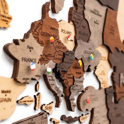 3D Wooden World Map Multicolor (for US only)