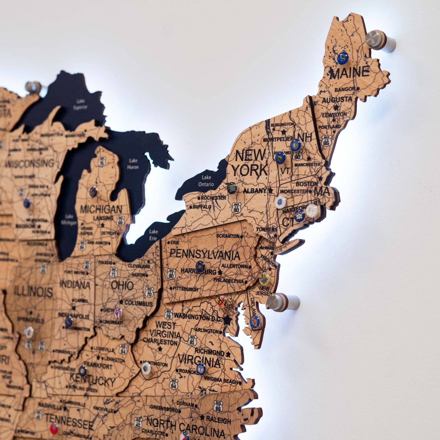 Wooden 3D LED Map of USA - Gold