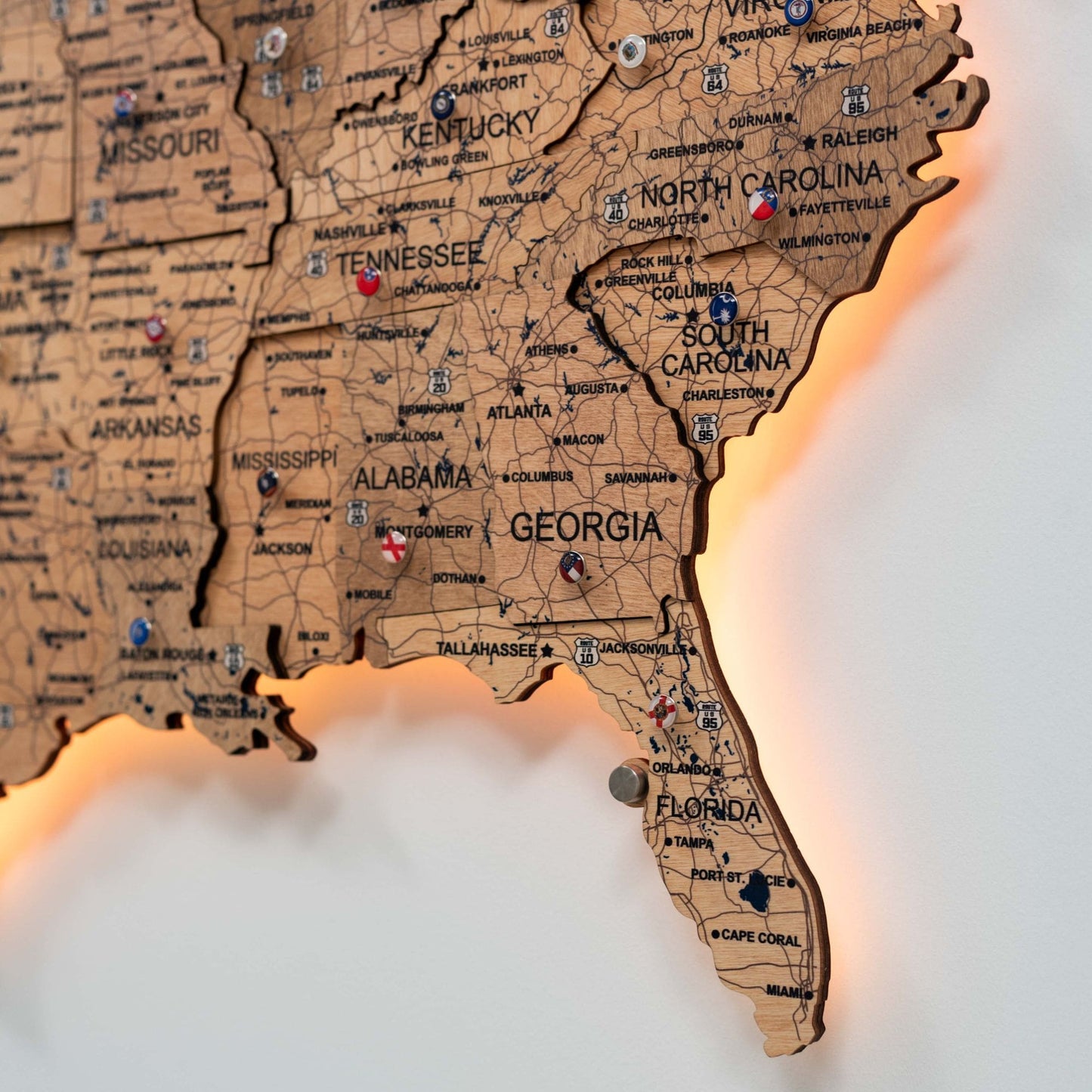 Wooden 3D LED Map of USA - Gold