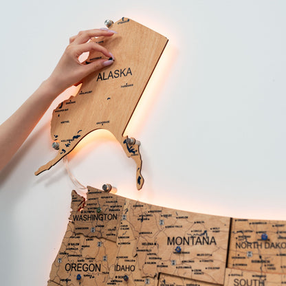 Wooden 3D LED Map of USA - Gold