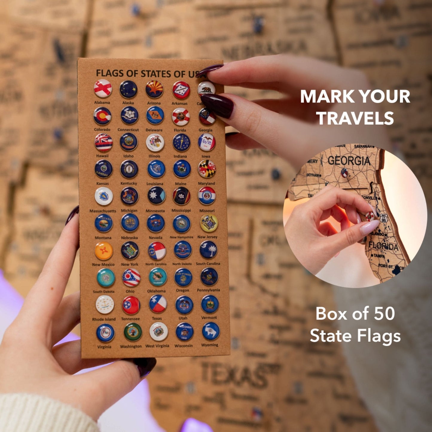 Wooden 3D LED Map of USA - Gold