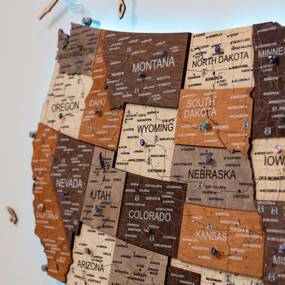 Wooden 3D LED Map of USA - Multicolor