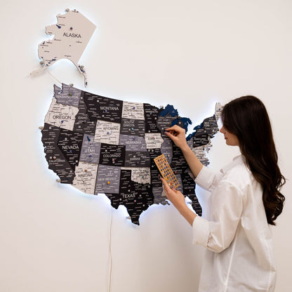 Wooden 3D LED Map of USA - Nordik