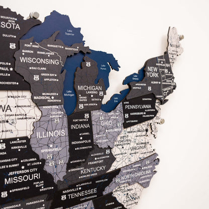 Wooden 3D LED Map of USA - Nordik