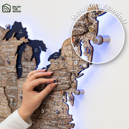 Wooden 3D LED Map of USA - Terra