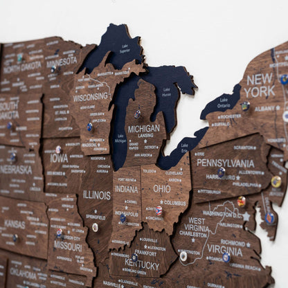 Wooden 3d Map of USA - Dark Walnut