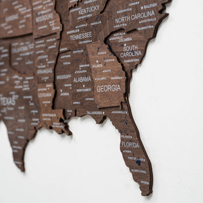Wooden 3d Map of USA - Dark Walnut