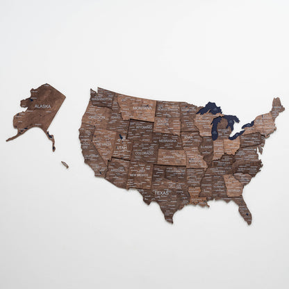 Wooden 3d Map of USA - Dark Walnut