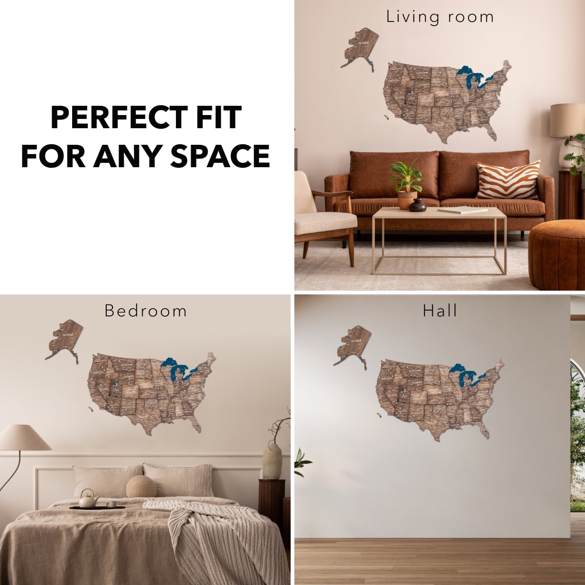 Wooden 3d Map of USA - Dark Walnut