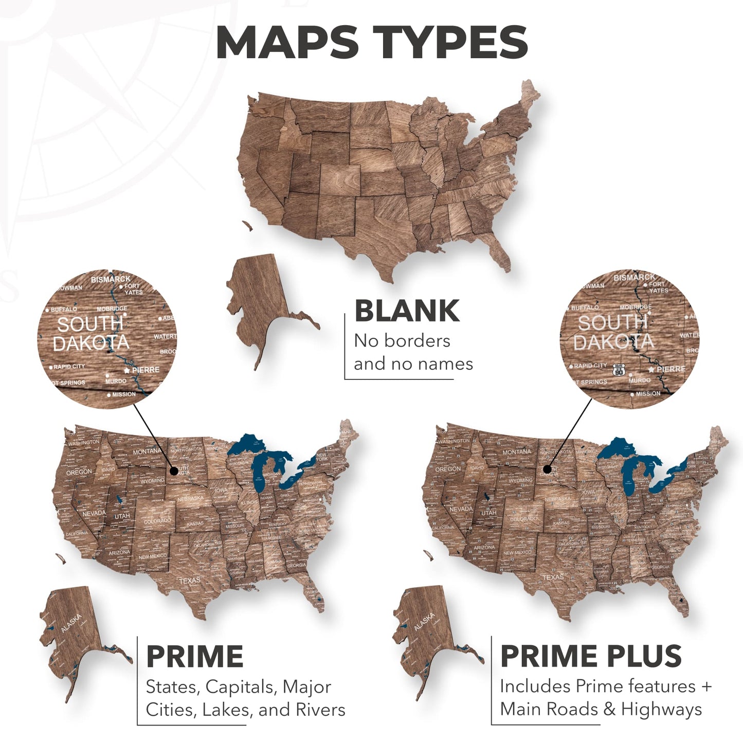 Wooden 3d Map of USA - Dark Walnut
