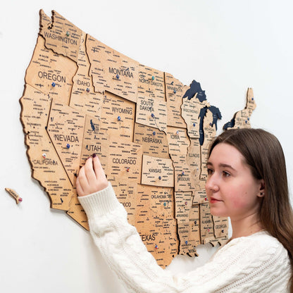 Wooden 3D Map of USA - Gold