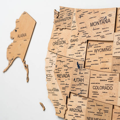 Wooden 3D Map of USA - Gold