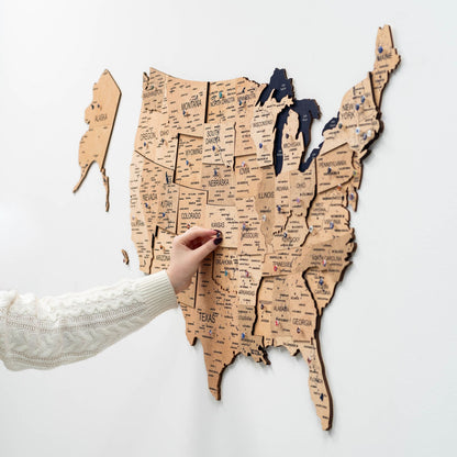 Wooden 3D Map of USA - Gold