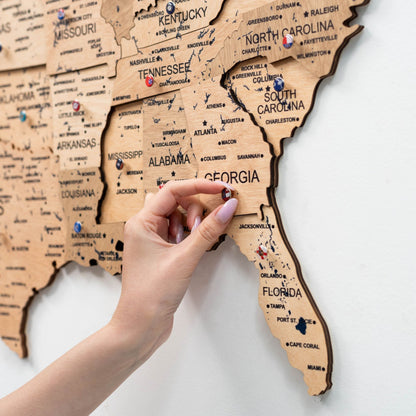 Wooden 3D Map of USA - Gold