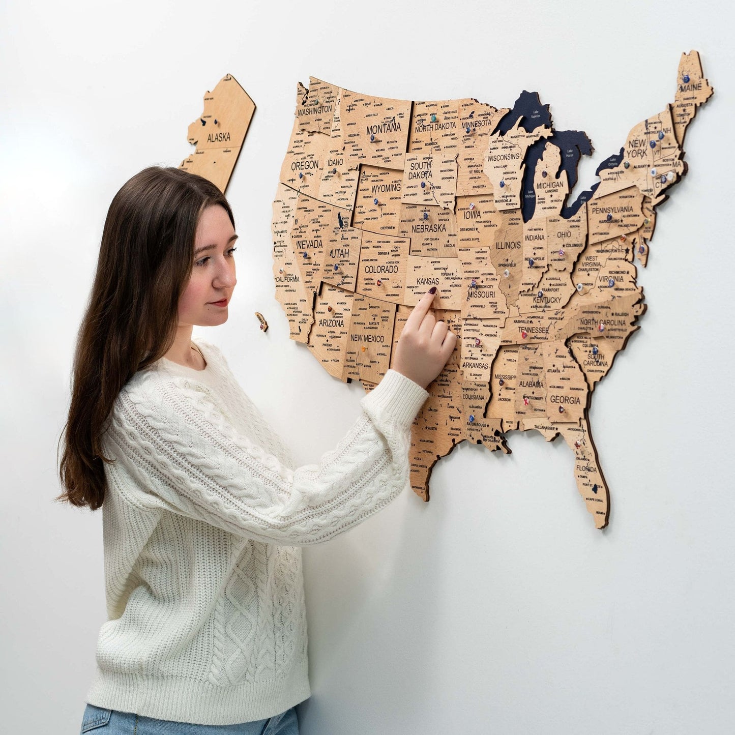 Wooden 3D Map of USA - Gold