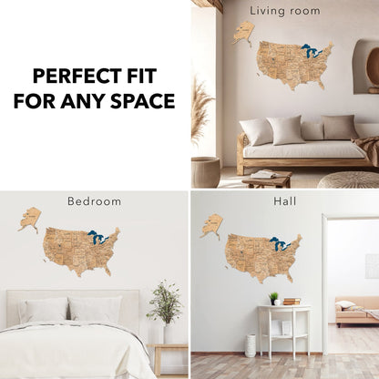 Wooden 3D Map of USA - Gold